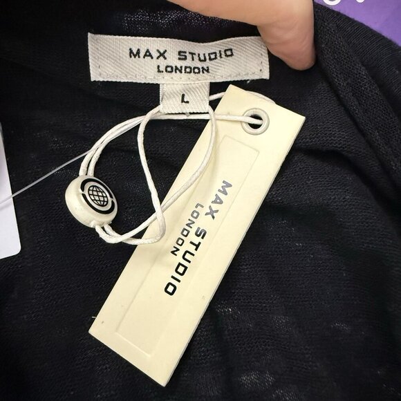 Max Studio Women's Black Linen Blend Short Sleeve Slouchy Oversized Top Size L - Picture 6 of 7